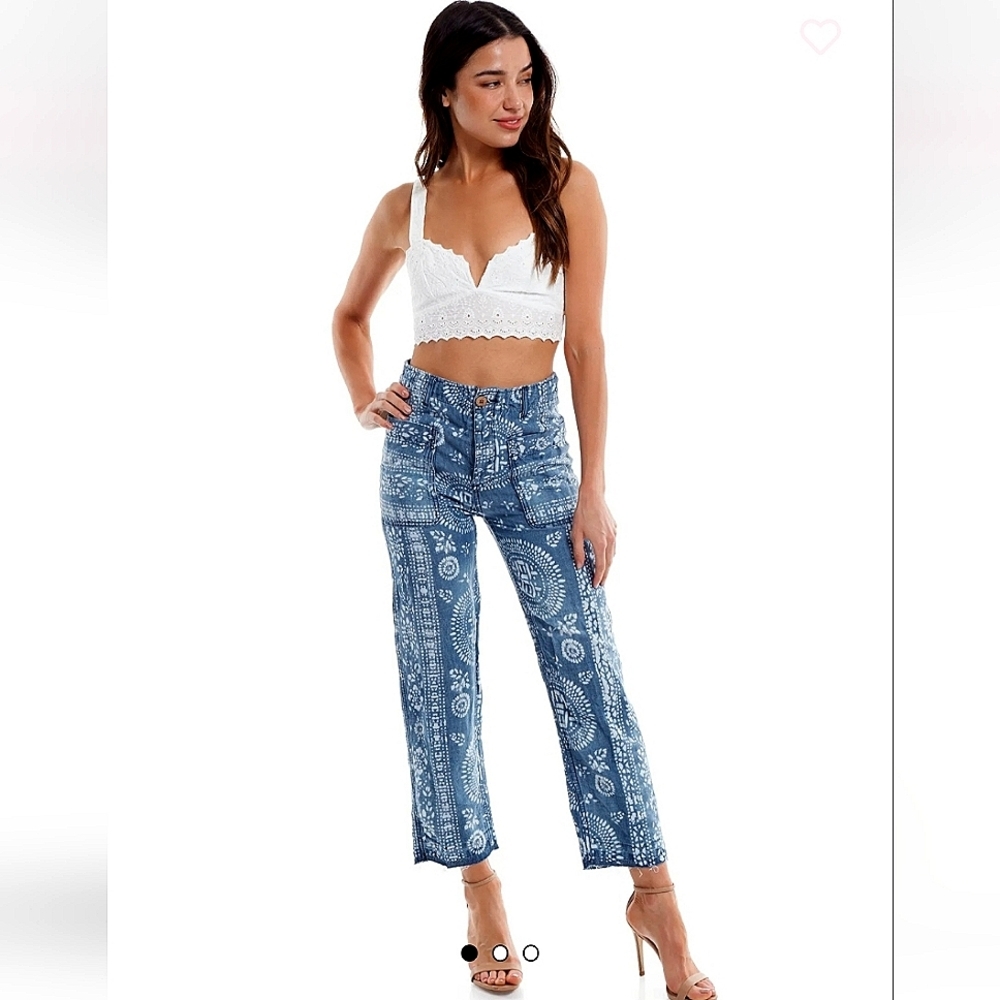 Free People ISLAND VIBES DISCHARGE TROUSERS IN BLUE